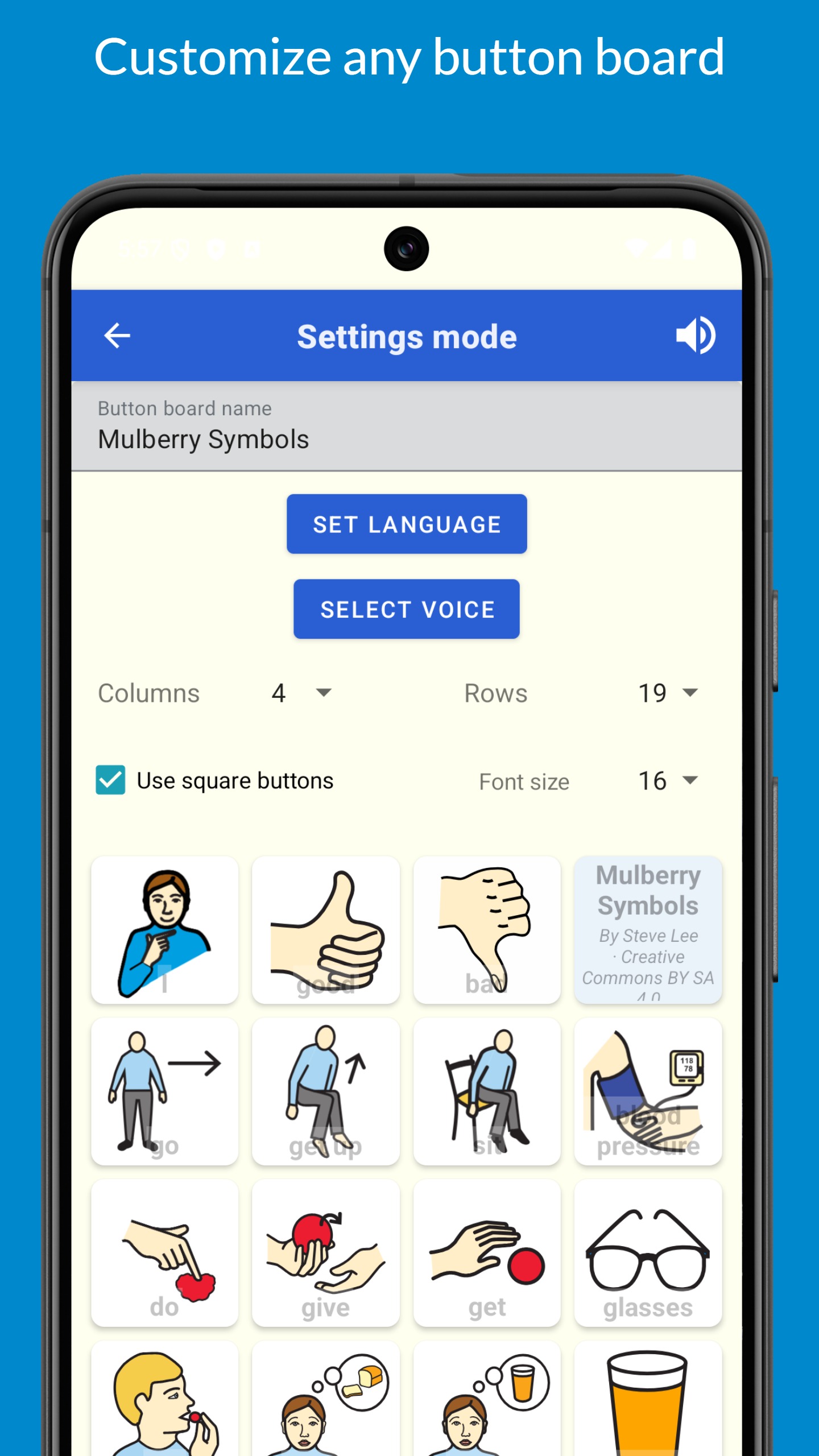 Talking Buttons on Android: communication board screen (6 of 8).